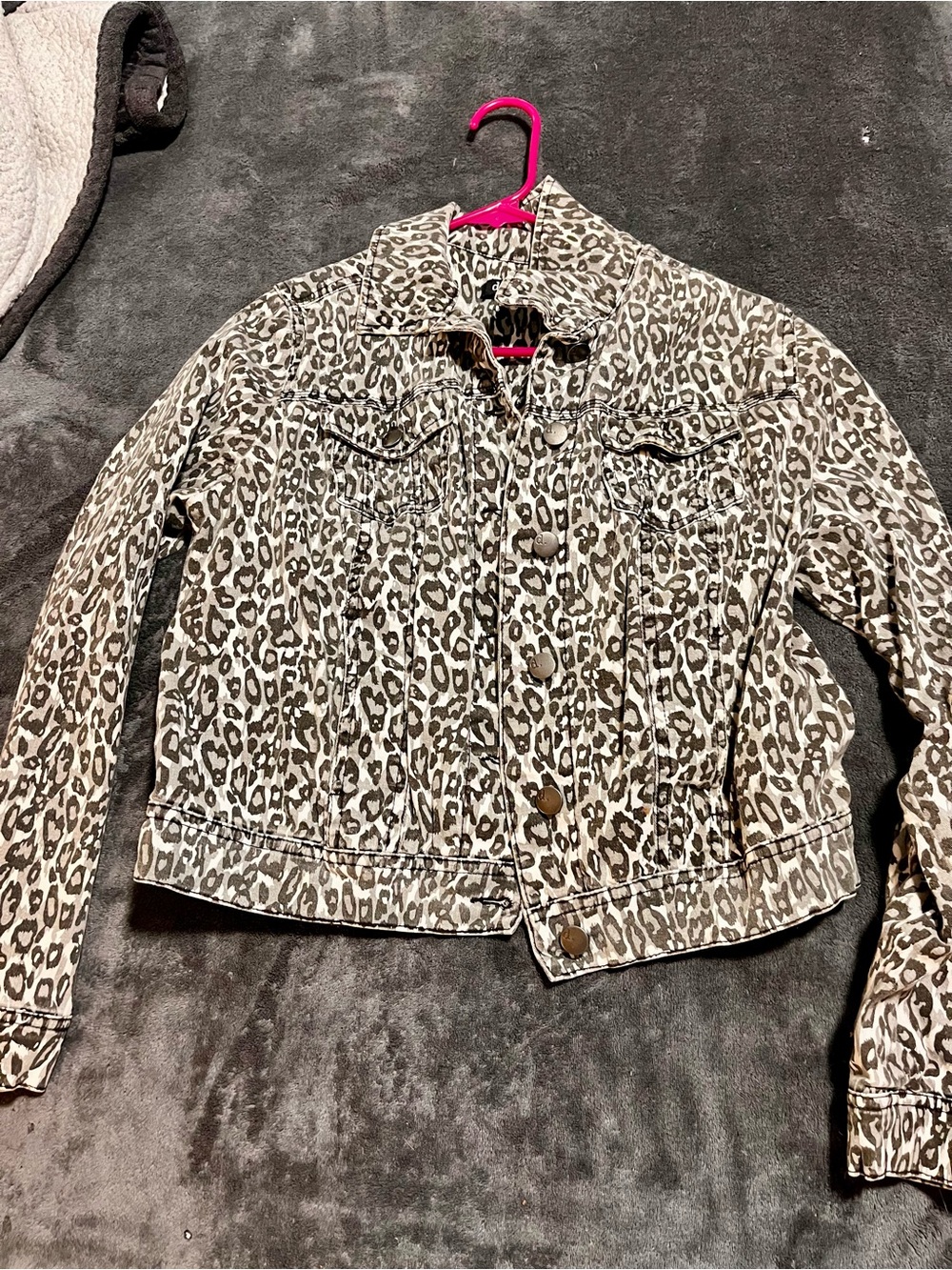 Leopard Print Cropped Denim Jacket - Black and Taupe